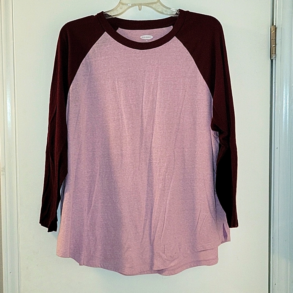 Old Navy Long Sleeve Baseball Shirt, XXL, Pink and Maroon